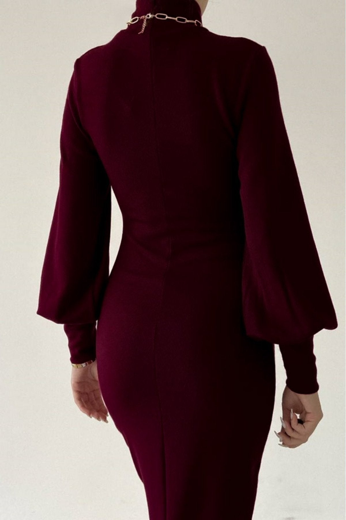 KADIN BALIKÇI YAKA UZUN KOLLU ESNEK TRİKO KUMAŞ GÜNLÜK VE TESETTÜRE UYGUN TASARIM UZUN ELBİSE