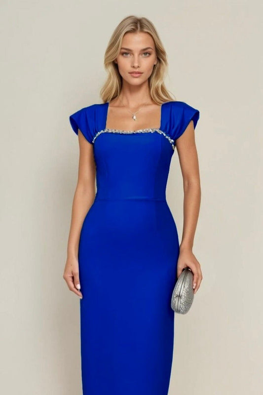 KADIN YAKASI TAŞ DETAYLI ATLAS KUMAŞ UZUN BOY DÜĞÜN NİŞAN SÖZ DAVET ELBİSESİ