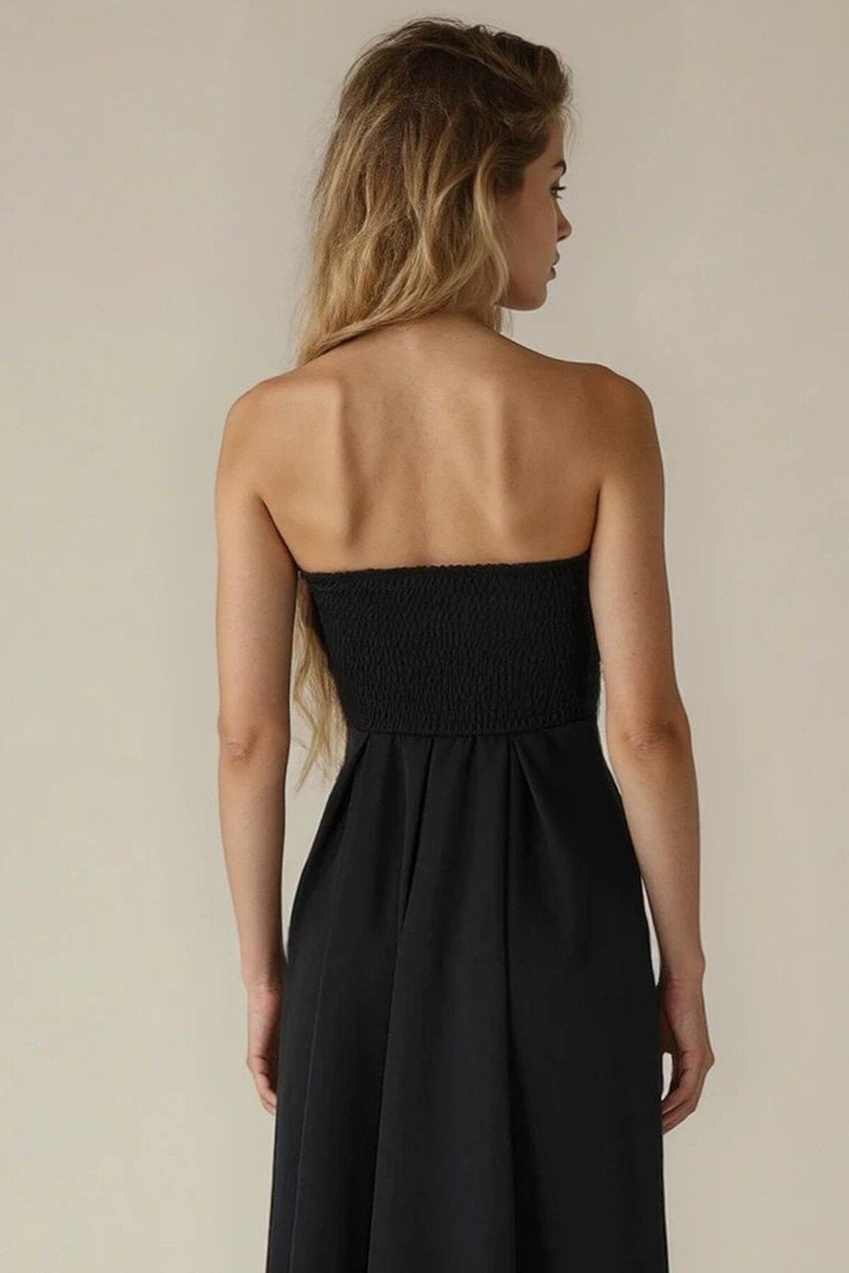 KADIN ATLAS KUMAŞ STRAPLEZ YAKA KLOŞ KESİM UZUN BOY DÜĞÜN NİŞAN DAVET ELBİSESİ