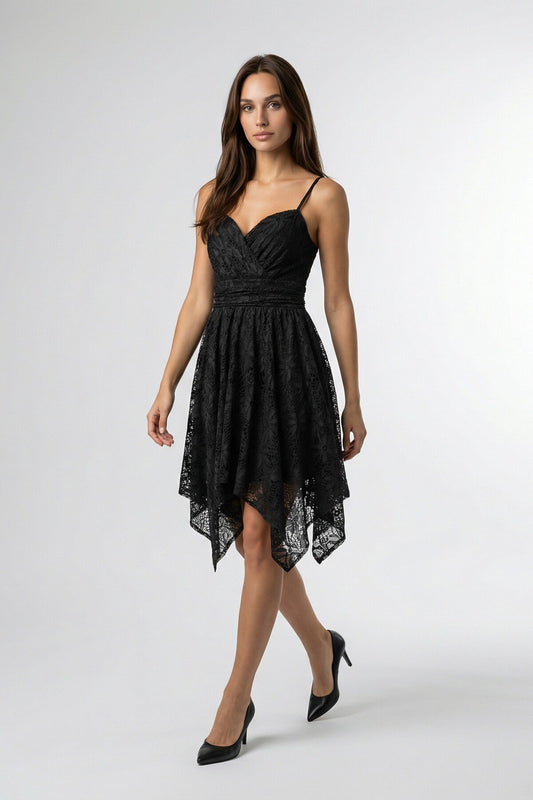 KADIN DANTEL İNCE ASKILI KOLSUZ KALP YAKA ETEĞİ ASİMETRİK ASTARLI DÜĞÜN DAVET MEZUNİYET ELBİSESİ