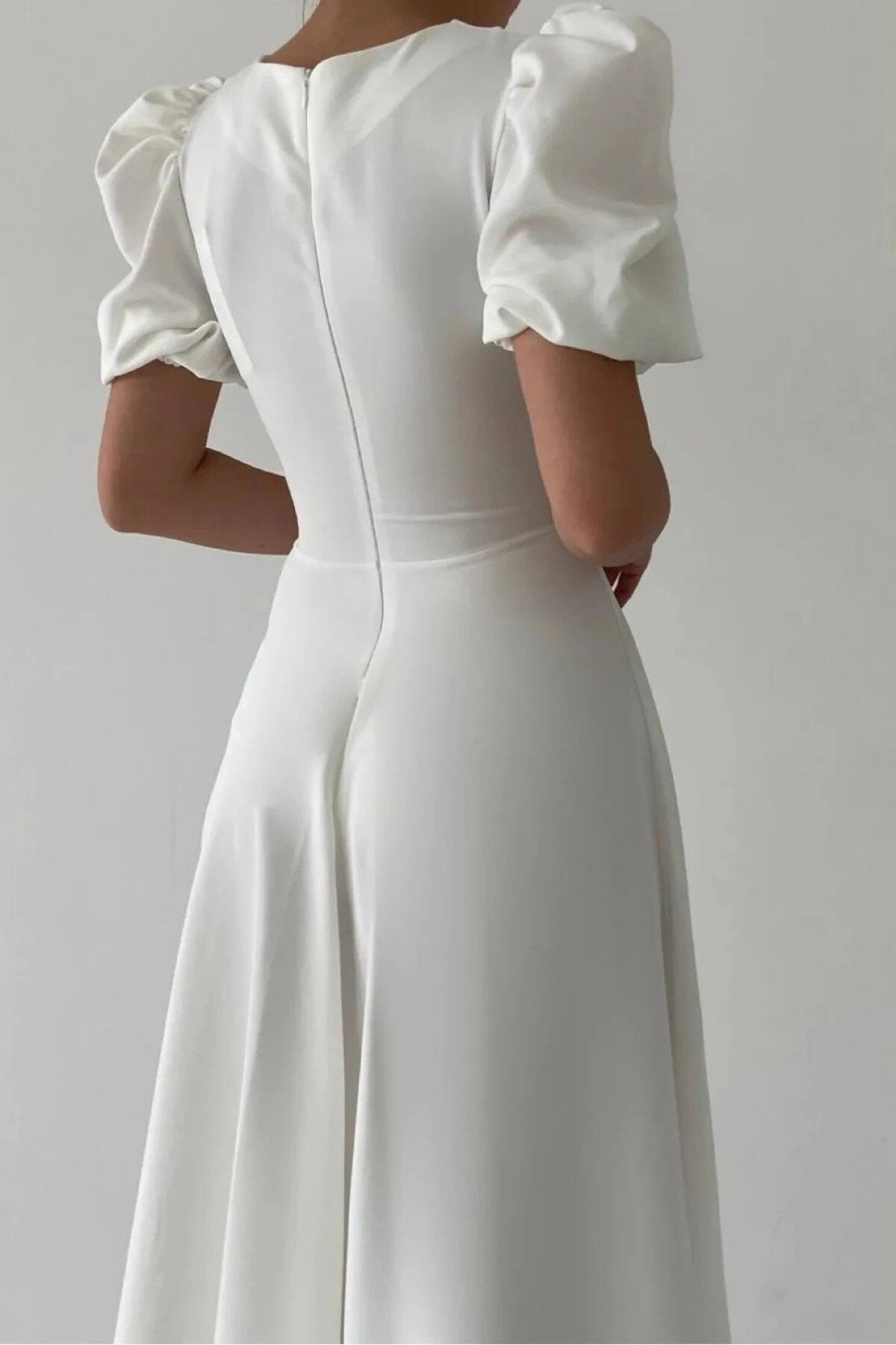 KADIN BALON KOL ETEĞİ KLOŞ MİDİ BOY ELBİSE