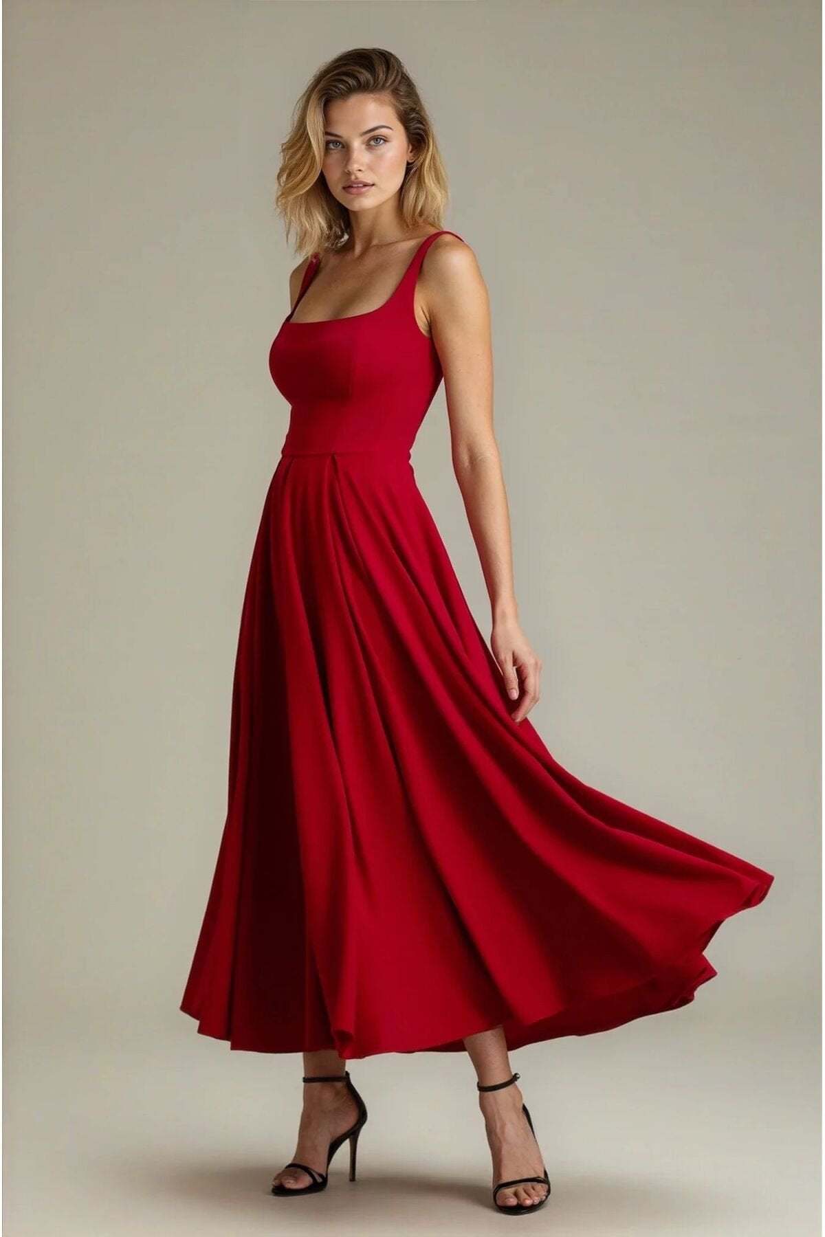 KADIN ATLAS KUMAŞ KLOŞ KESİM KALIN ASKILI UZUN DÜĞÜN NİŞAN SÖZ DAVET ELBİSESİ