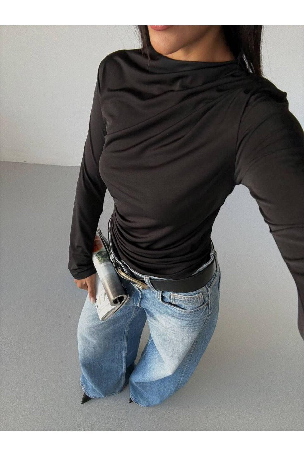 KADIN DRAPELİ İSPANYOL KOL ESNEK KUMAŞ BLUZ