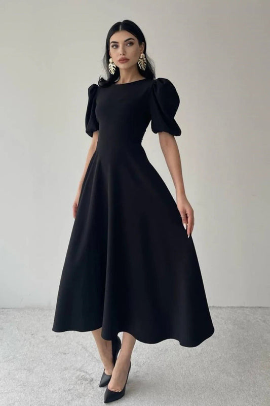 KADIN BALON KOL ETEĞİ KLOŞ MİDİ BOY ELBİSE