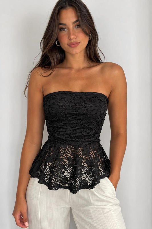 KADIN STRAPLEZ ASTARLI DANTEL KUMAŞ PEPLUM BLUZ