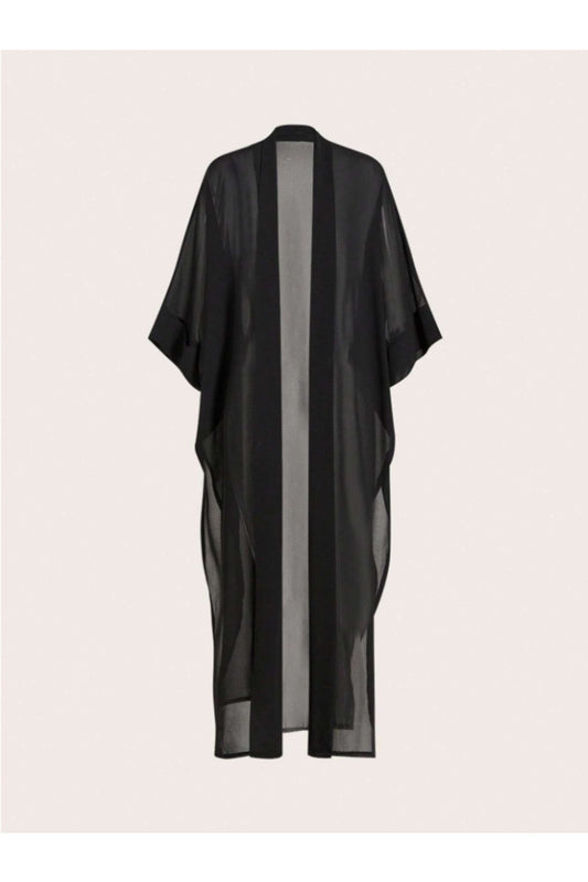 KADIN ŞİFON UZUN BOY PLAJ KİMONOSU - TRANSPARAN PAREO