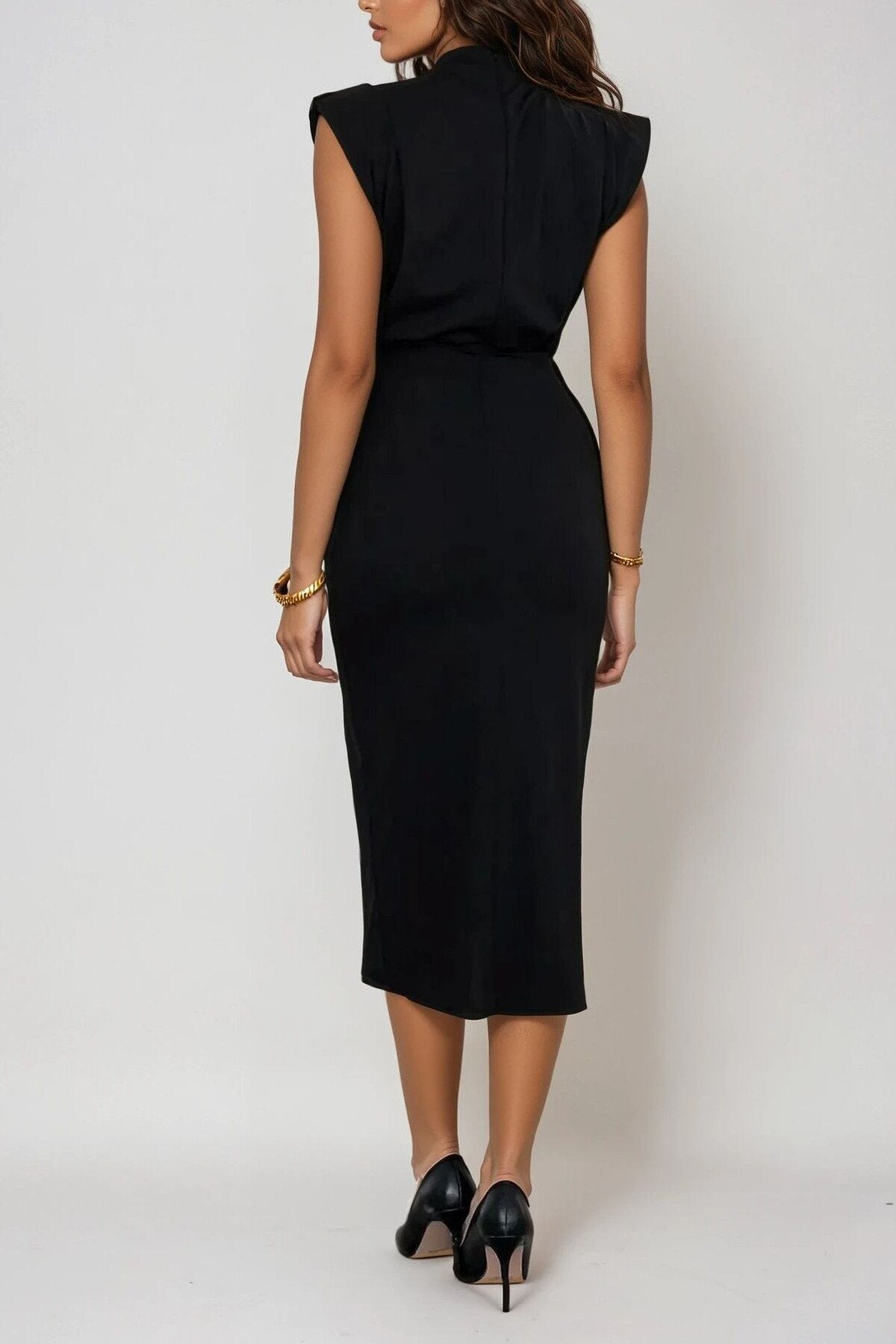 KADIN VATKALI BROŞ DETAYLI ESNEK KUMAŞ ANVELOP KESİM DÜĞÜN DAVET SÖZ NİŞAN ELBİSESİ