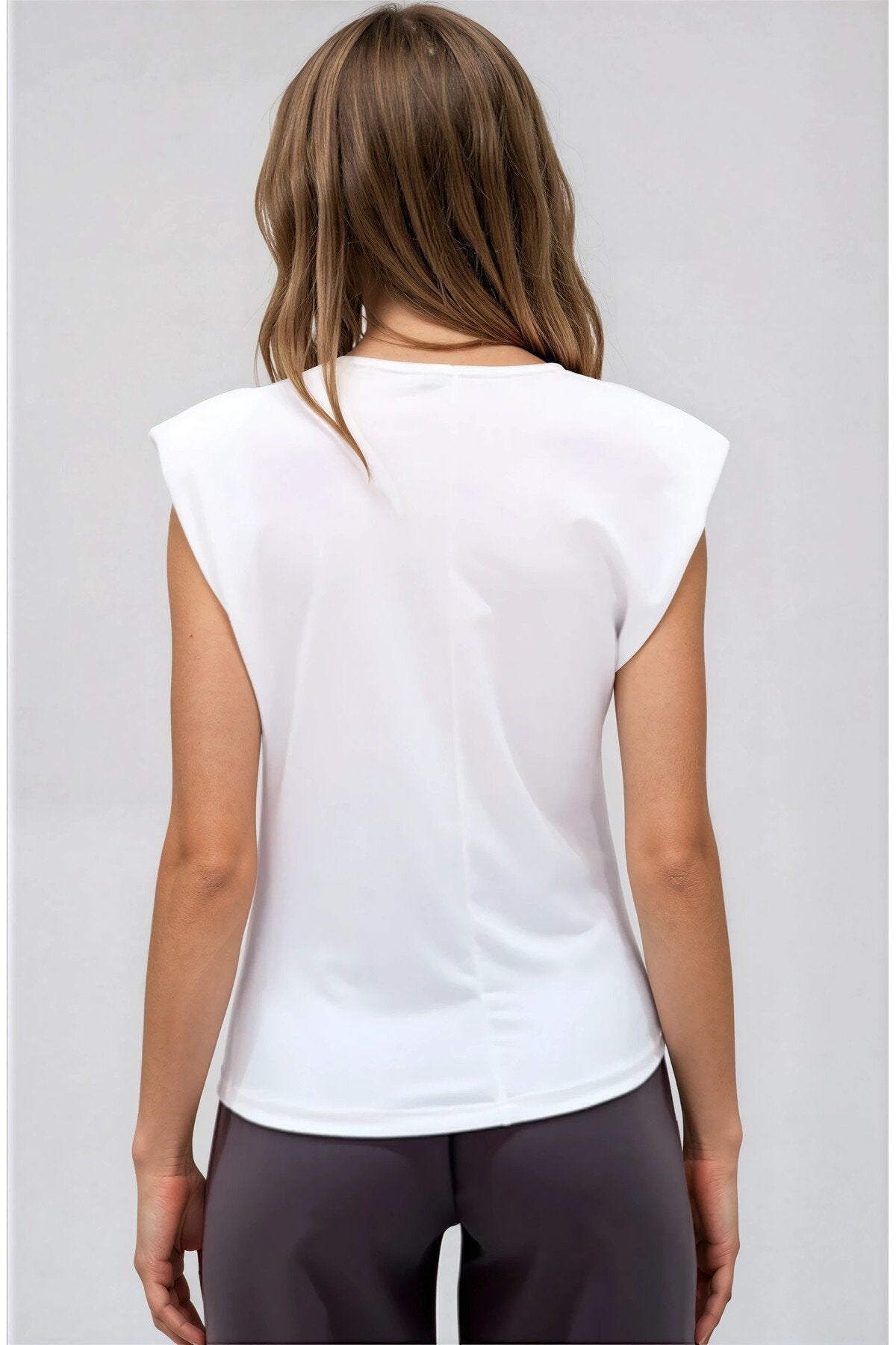 KADIN DRAPE DETAYLI VATKALI ESNEK SANDY KUMAŞ BLUZ