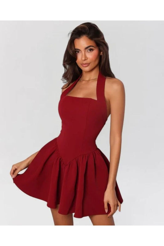 KADIN KOLSUZ SIRT DEKOLTELİ KLOŞ ELBİSE