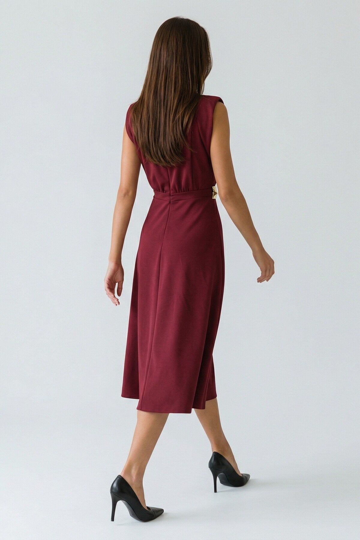 KADIN ETEĞİ KLOŞ MİDİ BOY VATKALI BROŞLU ESNEK KUMAŞ KOLSUZ ABİYE DÜĞÜN DAVET SÖZ NİŞAN ELBİSESİ