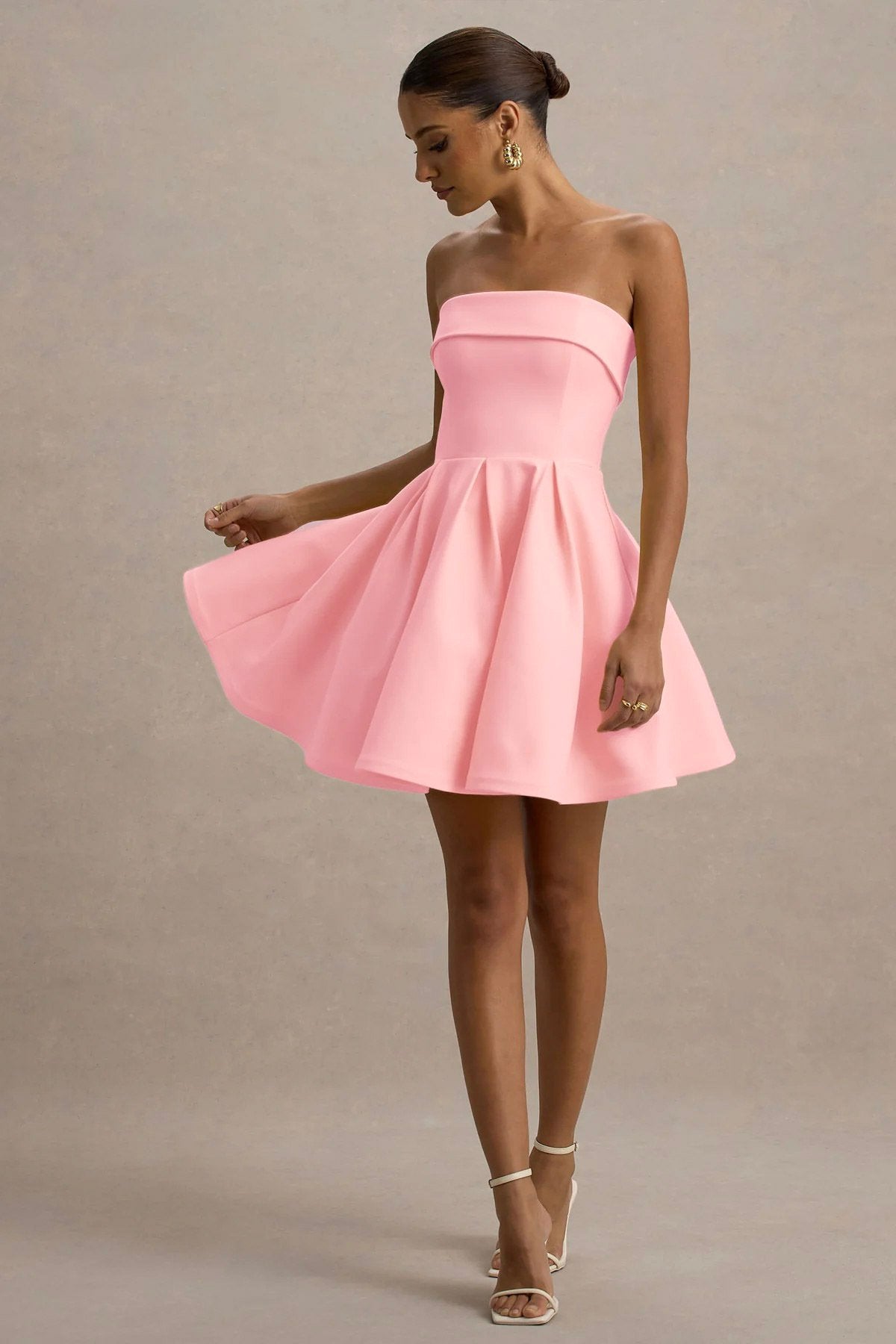 KADIN ATLAS KUMAŞ STRAPLEZ YAKA KLOŞ KESİM DÜĞÜN NİŞAN DAVET ELBİSESİ