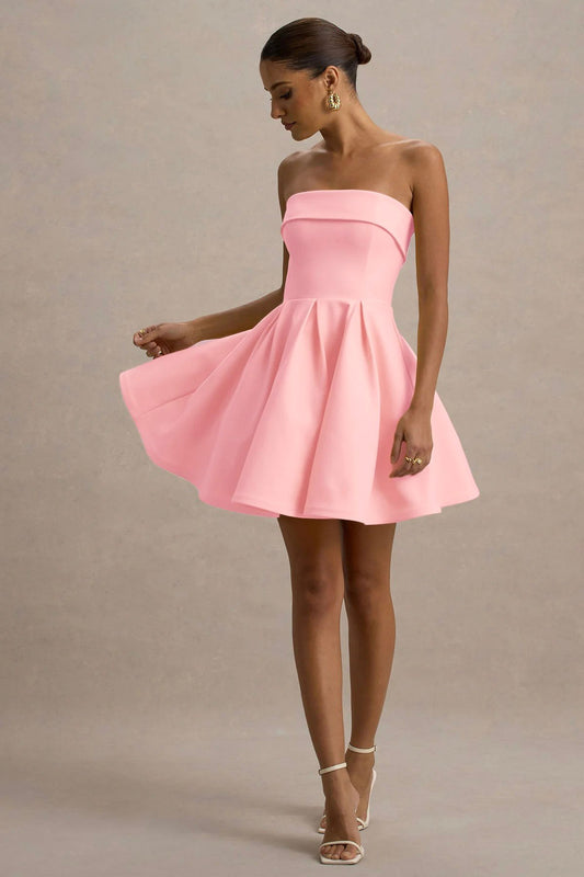 KADIN ATLAS KUMAŞ STRAPLEZ YAKA KLOŞ KESİM DÜĞÜN NİŞAN DAVET ELBİSESİ