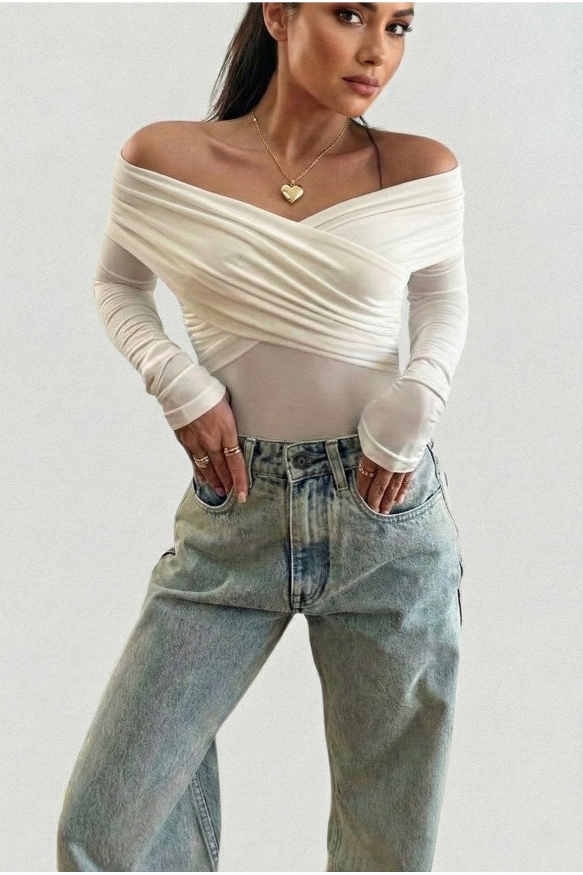 KADIN ÇAPRAZ YAKA DRAPE DETAYLI ESNEK KUMAŞ TASARIM BLUZ