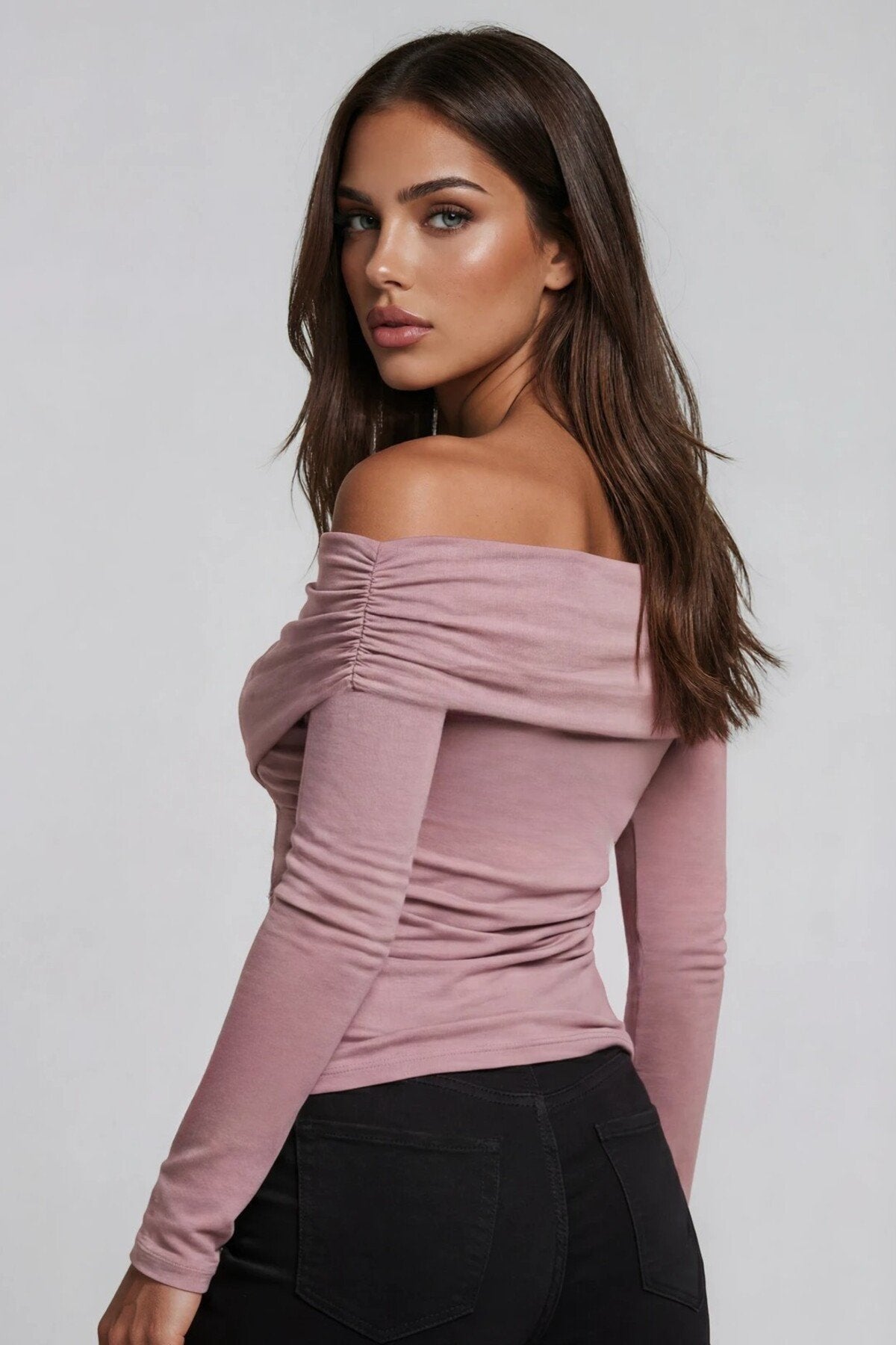 KADIN ÇAPRAZ YAKA DRAPE DETAYLI ESNEK KUMAŞ TASARIM BLUZ