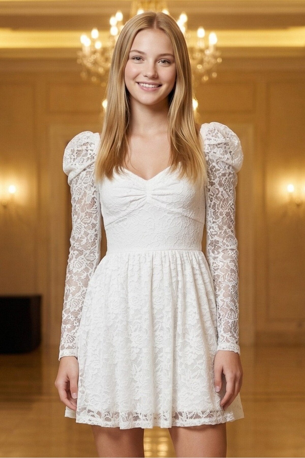 KADIN KLOŞ KESİM ÖNÜ BÜZGÜLÜ PREMIUM ESNEK DANTEL KUMAŞ ASTARLI BALO MEZUNİYET DAVET ELBİSESİ