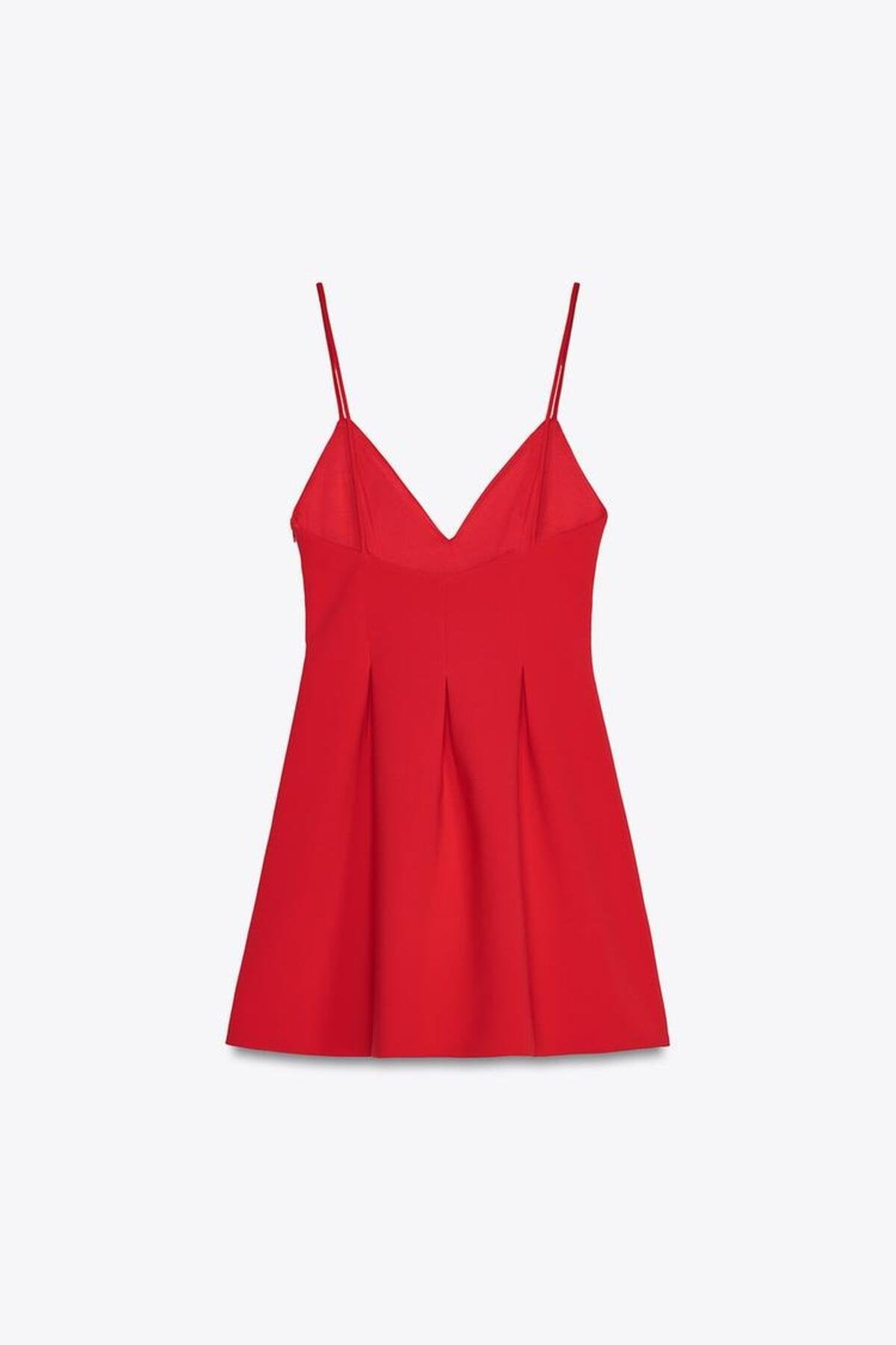 KADIN V YAKA İNCE ASKILI PİLELİ KLOŞ ELBİSE