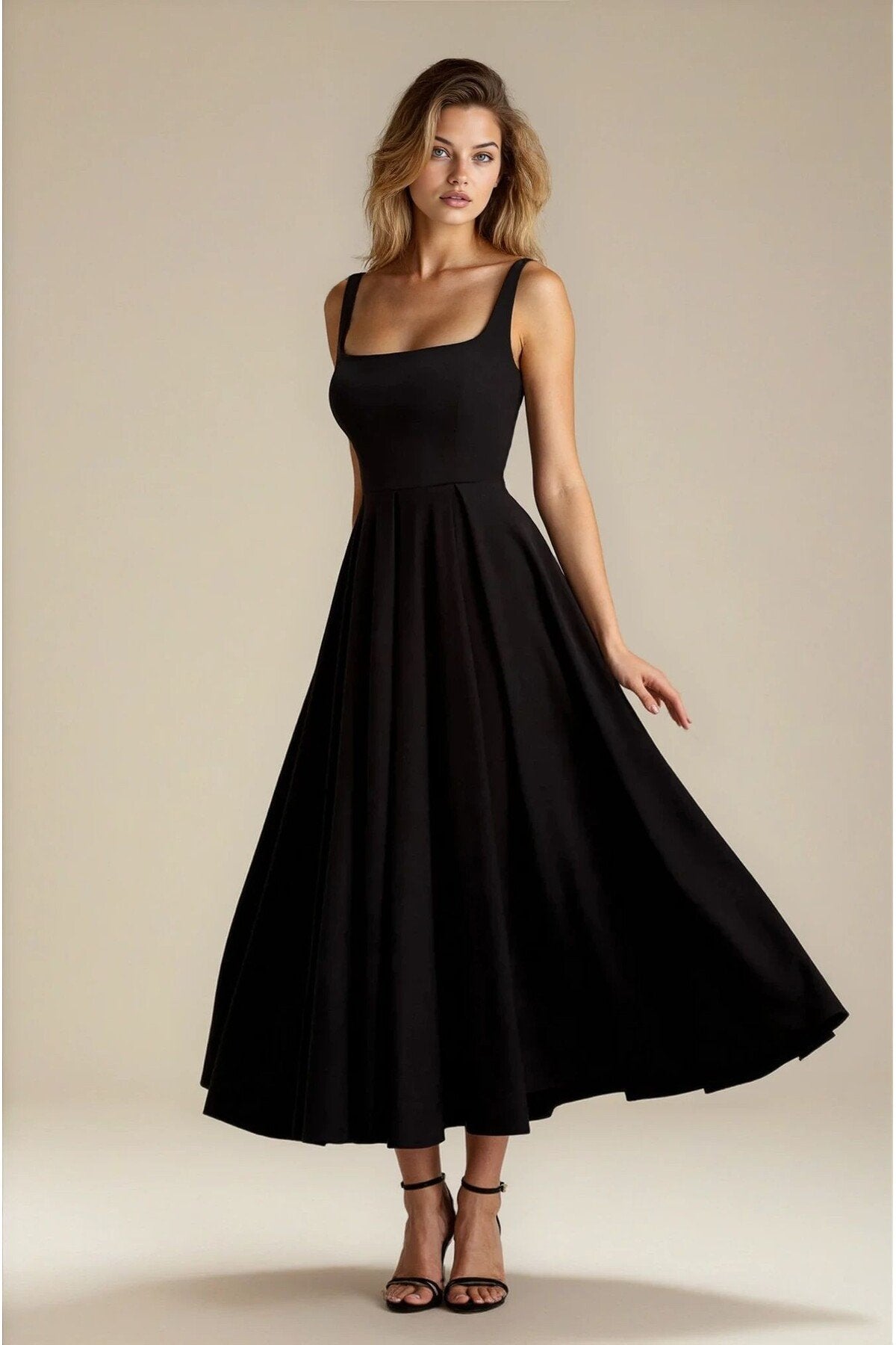 KADIN ATLAS KUMAŞ KLOŞ KESİM KALIN ASKILI UZUN DÜĞÜN NİŞAN SÖZ DAVET ELBİSESİ