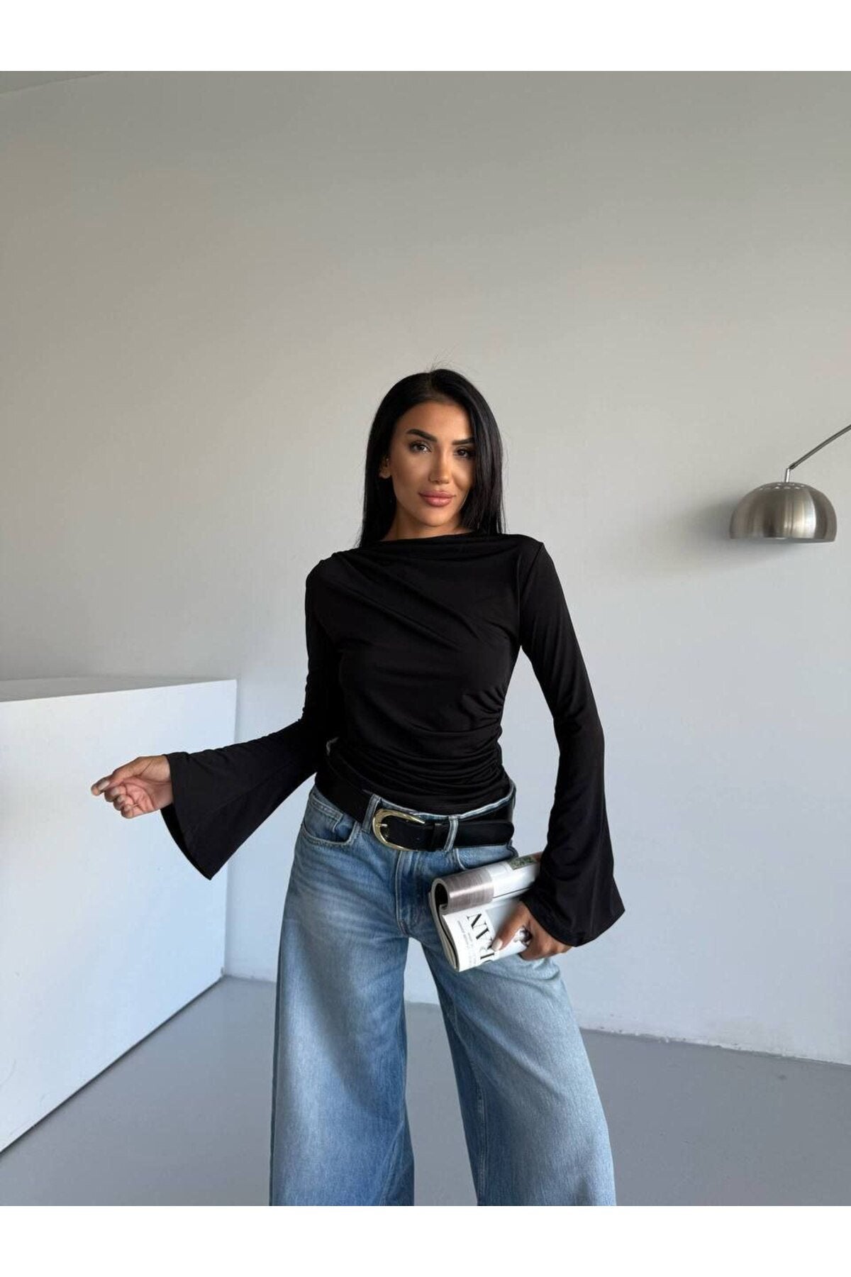 KADIN DRAPELİ İSPANYOL KOL ESNEK KUMAŞ BLUZ