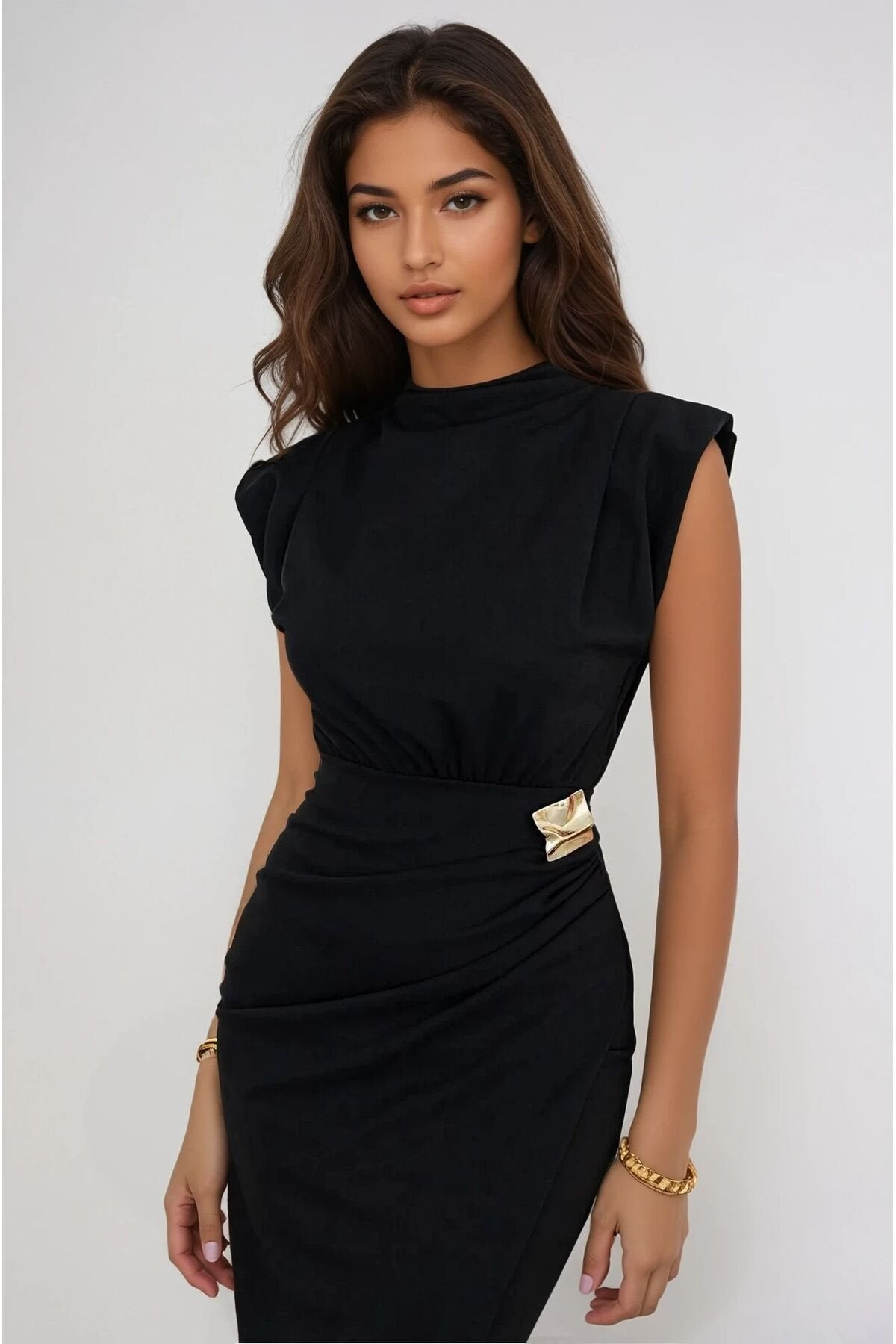 KADIN VATKALI BROŞ DETAYLI ESNEK KUMAŞ ANVELOP KESİM DÜĞÜN DAVET SÖZ NİŞAN ELBİSESİ