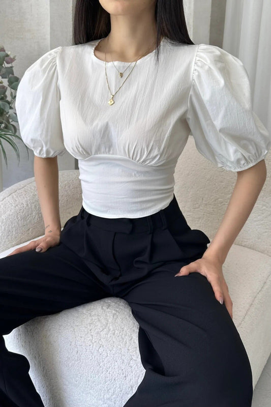 KADIN SIRTI AÇIK ARKADAN BAĞLAMALI POPLİN BLUZ