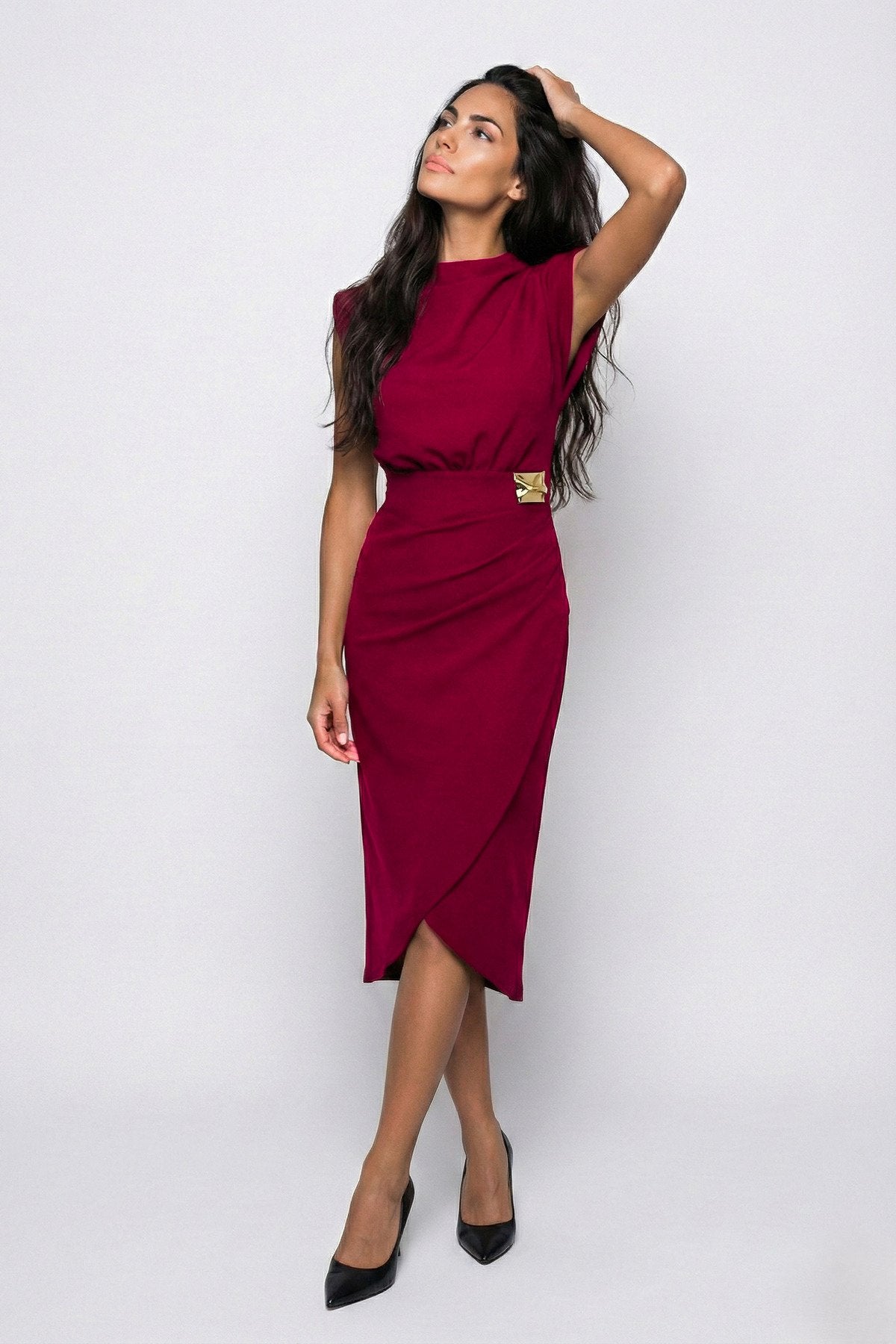 KADIN ANVELOP KESİM VATKALI BROŞLU ESNEK KUMAŞ KOLSUZ ABİYE DÜĞÜN DAVET SÖZ NİŞAN ELBİSESİ