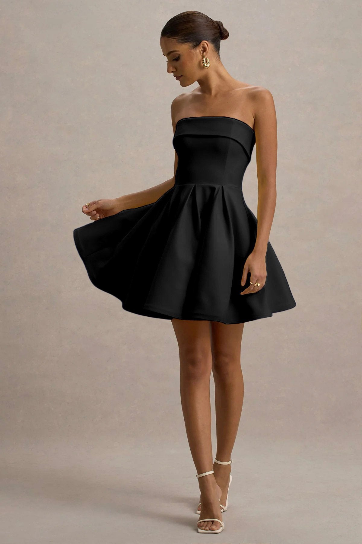 KADIN ATLAS KUMAŞ STRAPLEZ YAKA KLOŞ KESİM DÜĞÜN NİŞAN DAVET ELBİSESİ