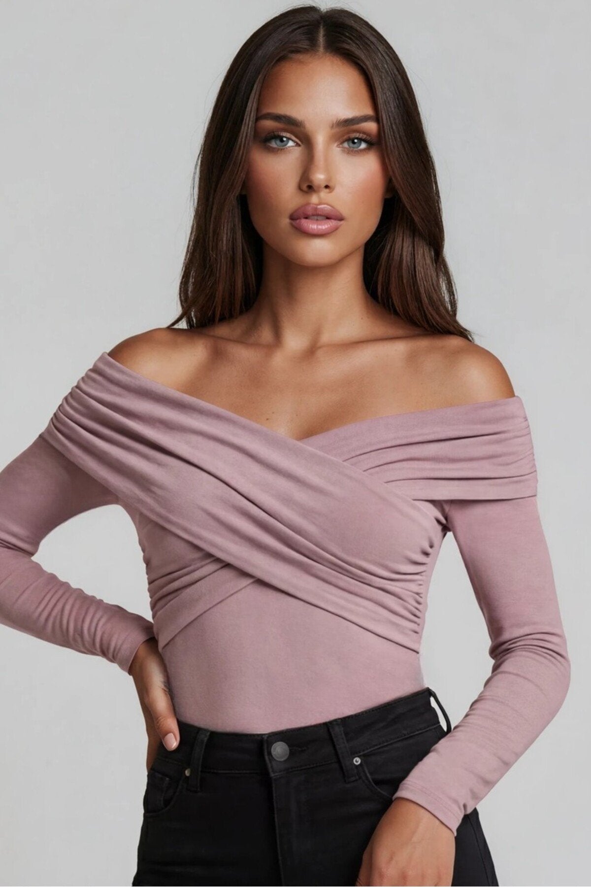 KADIN ÇAPRAZ YAKA DRAPE DETAYLI ESNEK KUMAŞ TASARIM BLUZ