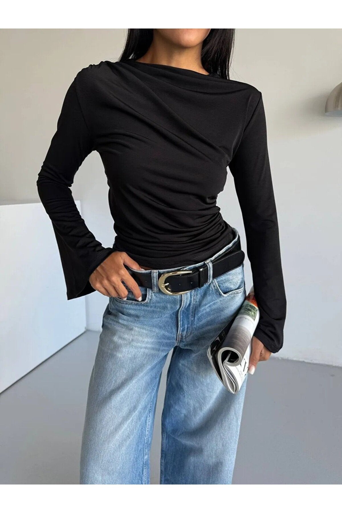 KADIN DRAPELİ İSPANYOL KOL ESNEK KUMAŞ BLUZ