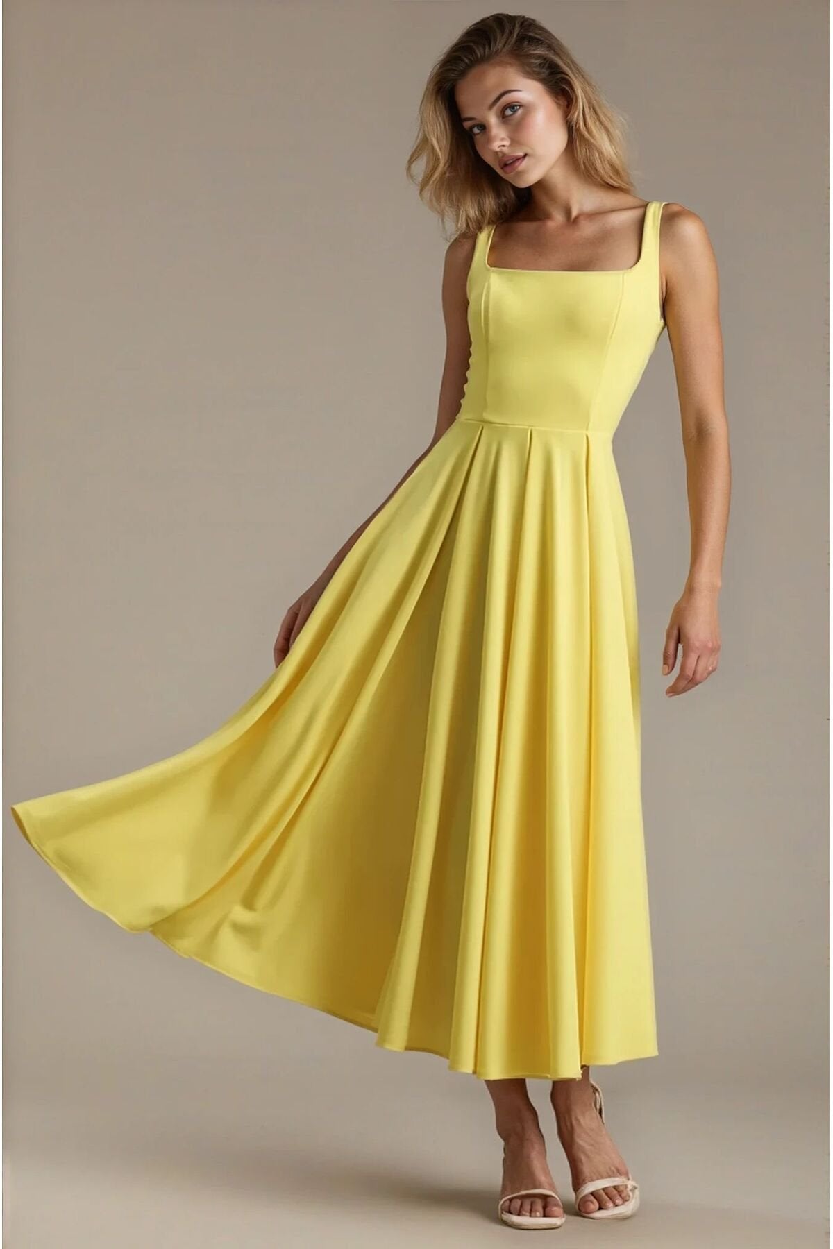 KADIN ATLAS KUMAŞ KLOŞ KESİM KALIN ASKILI UZUN DÜĞÜN NİŞAN SÖZ DAVET ELBİSESİ