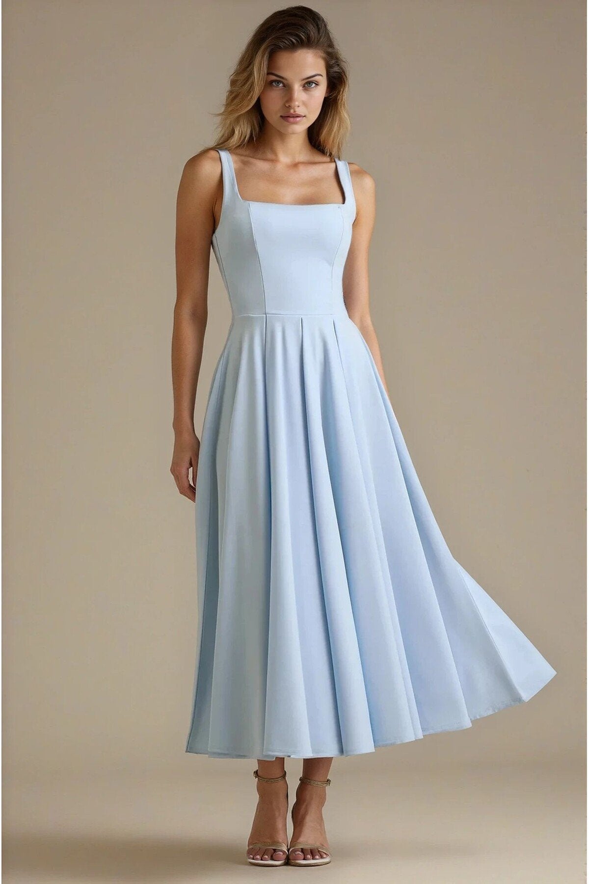 KADIN ATLAS KUMAŞ KLOŞ KESİM KALIN ASKILI UZUN DÜĞÜN NİŞAN SÖZ DAVET ELBİSESİ