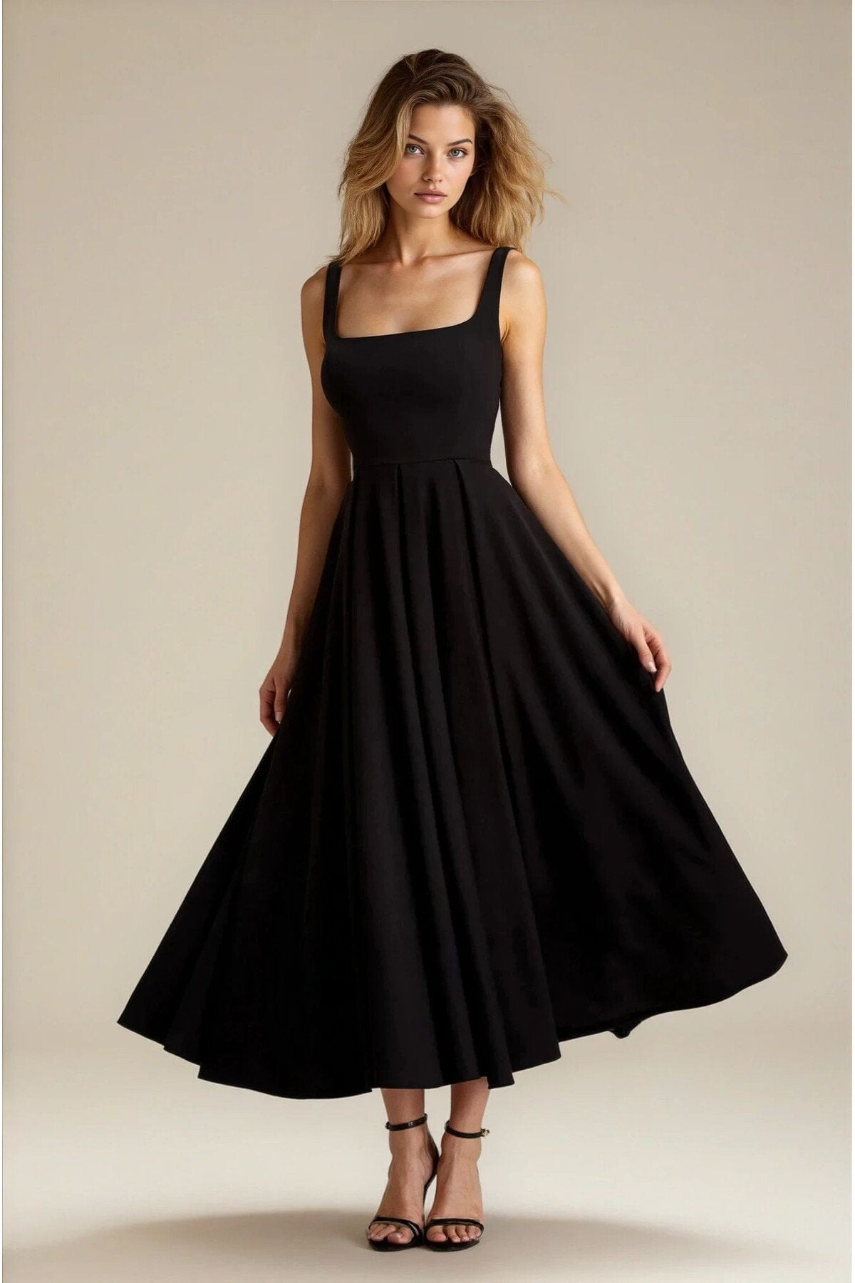 KADIN ATLAS KUMAŞ KLOŞ KESİM KALIN ASKILI UZUN DÜĞÜN NİŞAN SÖZ DAVET ELBİSESİ