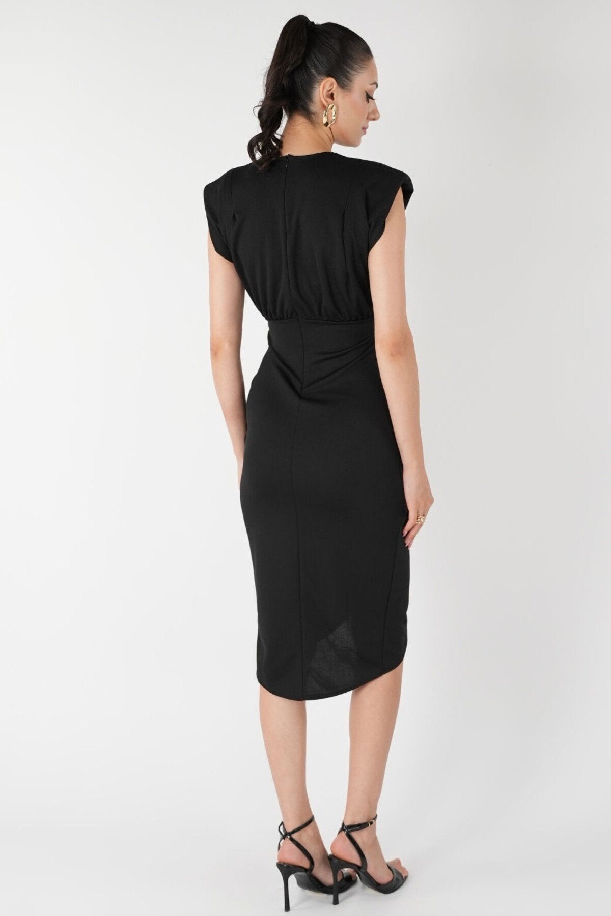 KADIN VATKALI KRUVAZE YAKA ANVELOP KESİM ESNEK KUMAŞ BROŞLU SÖZ DÜĞÜN NİŞAN DAVET ELBİSESİ