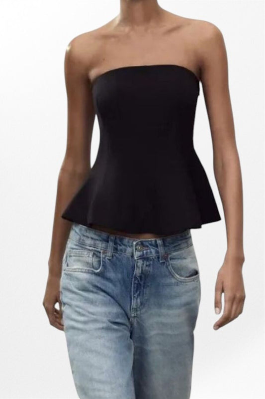 KADIN STRAPLEZ PEPLUM BLUZ