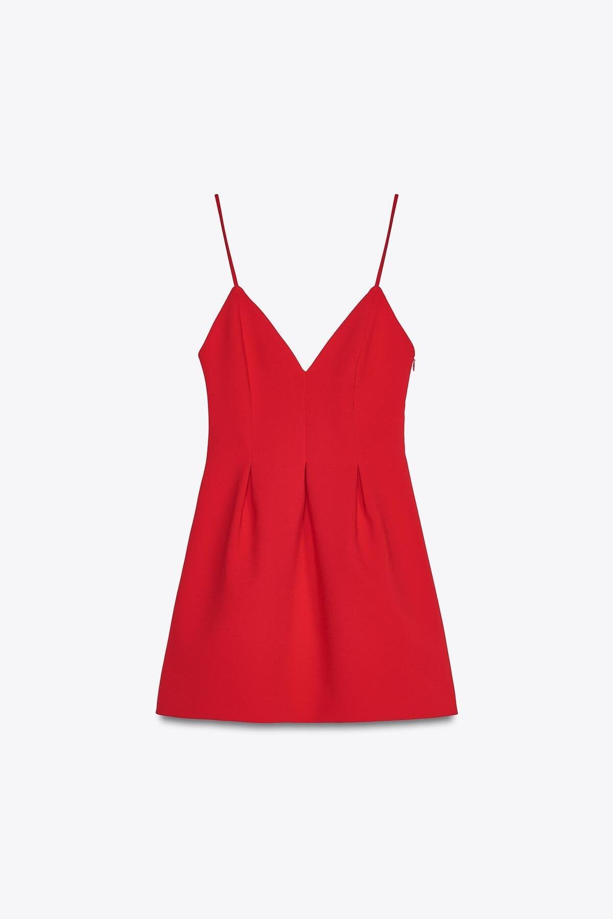 KADIN V YAKA İNCE ASKILI PİLELİ KLOŞ ELBİSE