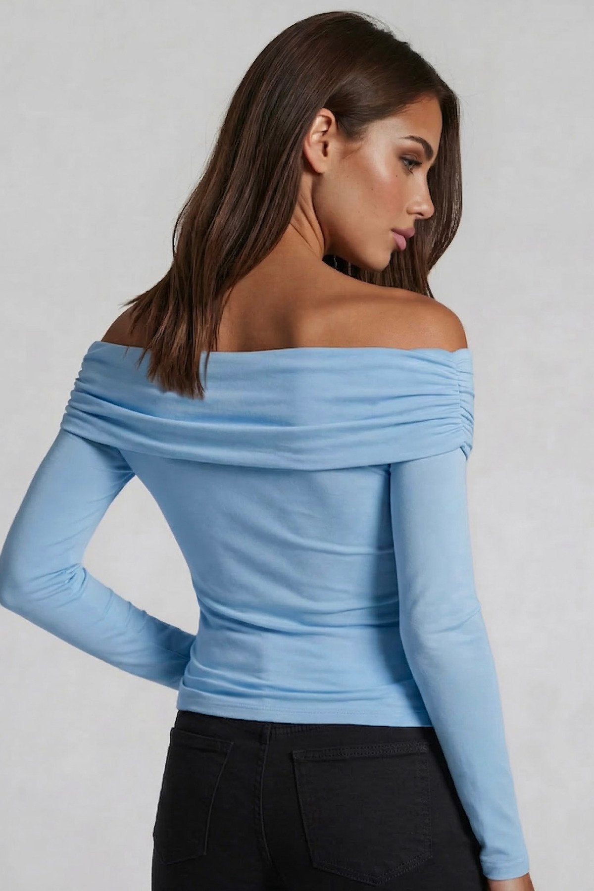 KADIN ÇAPRAZ YAKA DRAPE DETAYLI ESNEK KUMAŞ TASARIM BLUZ