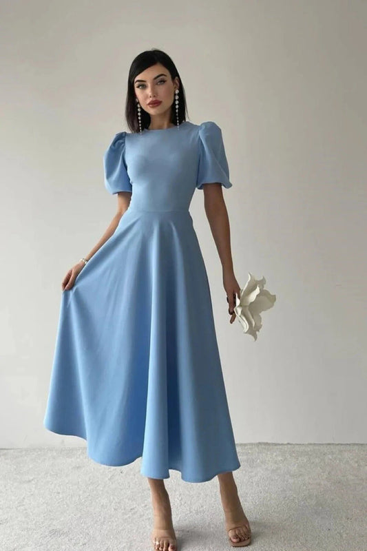 KADIN BALON KOL ETEĞİ KLOŞ MİDİ BOY ELBİSE