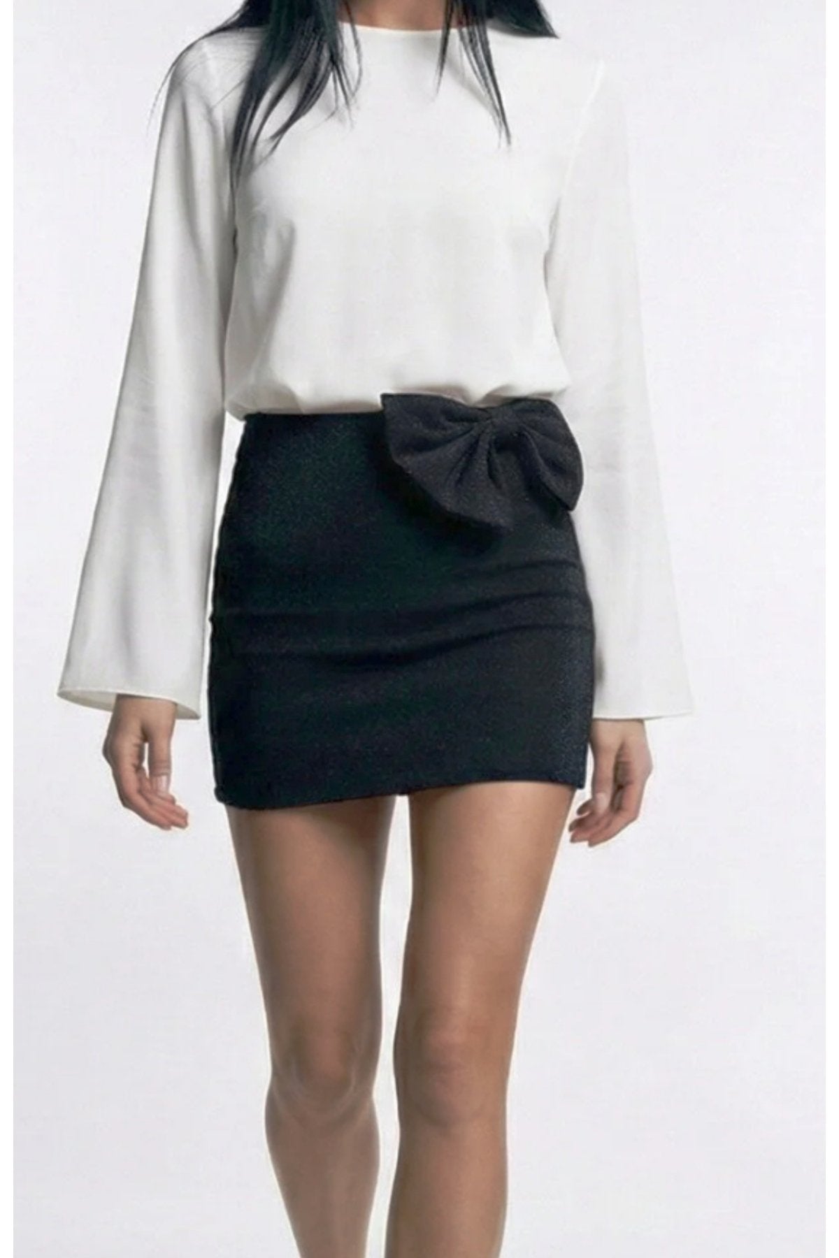 KADIN FİYONK DETAYLI SİMLİ KUMAŞ ABİYE MİNİ ETEK