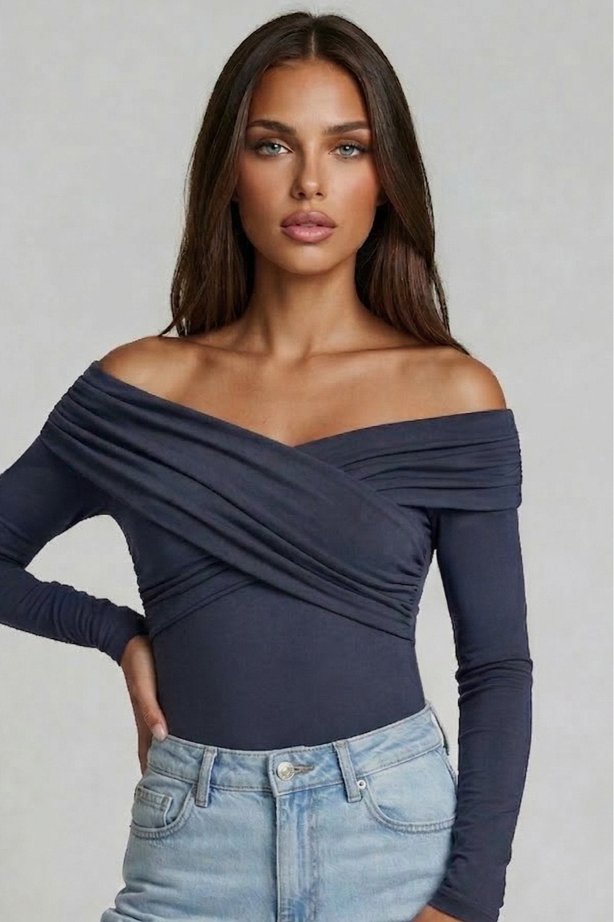 KADIN ÇAPRAZ YAKA DRAPE DETAYLI ESNEK KUMAŞ TASARIM BLUZ