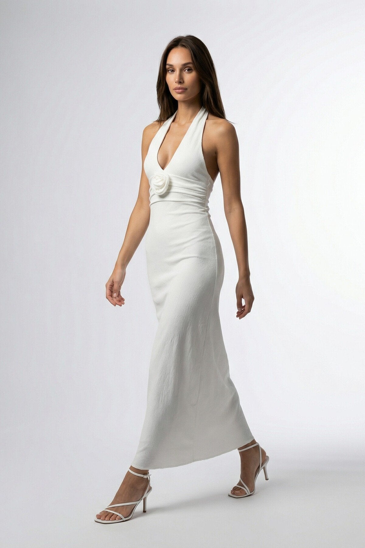 KADIN DRAPELİ GÜL DETAYLI SIRTI AÇIK KOLSUZ DÜĞÜN SÖZ NİŞAN MEZUNİYET DAVET ABİYE ELBİSE