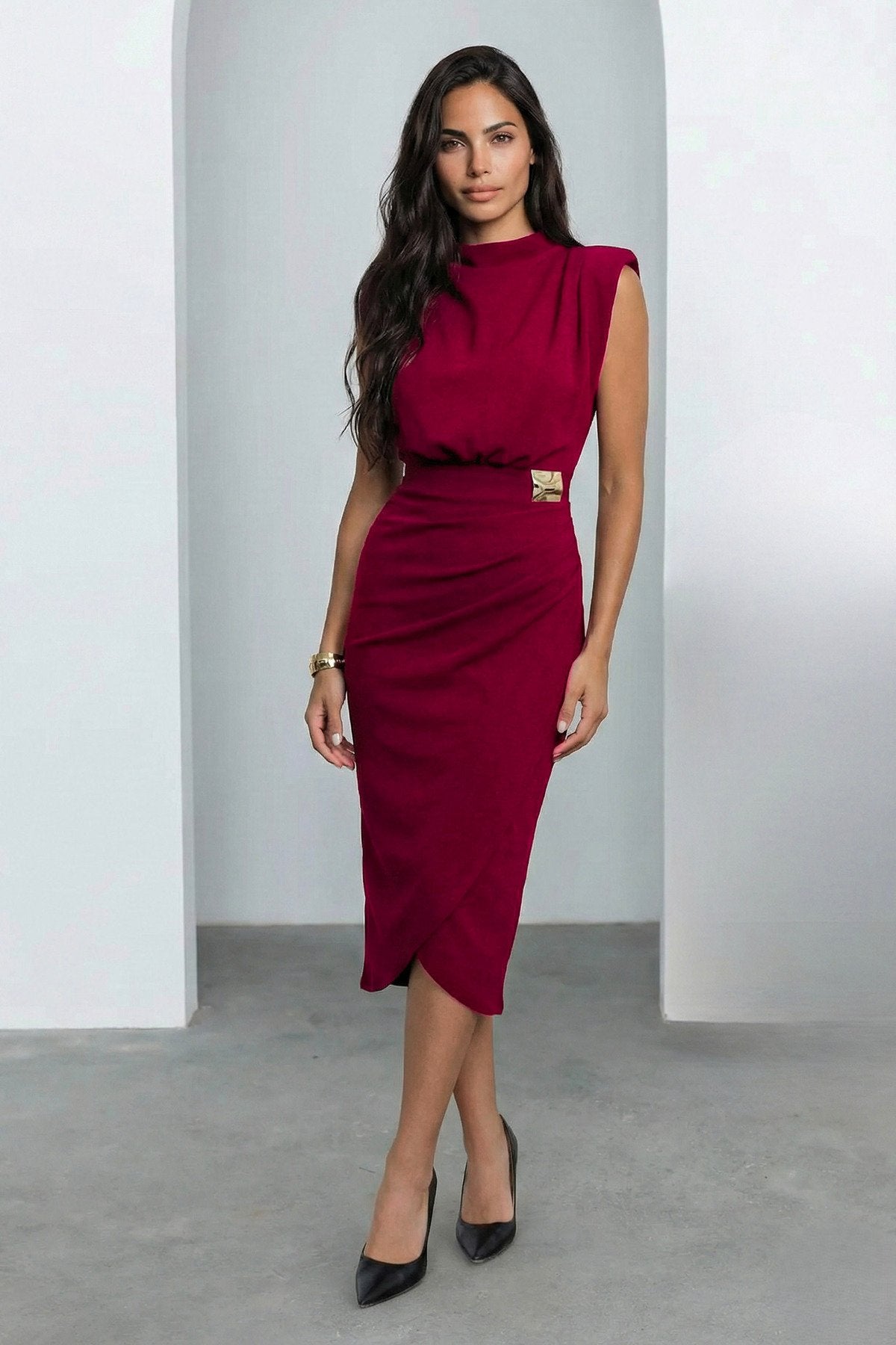 KADIN ANVELOP KESİM VATKALI BROŞLU ESNEK KUMAŞ KOLSUZ ABİYE DÜĞÜN DAVET SÖZ NİŞAN ELBİSESİ