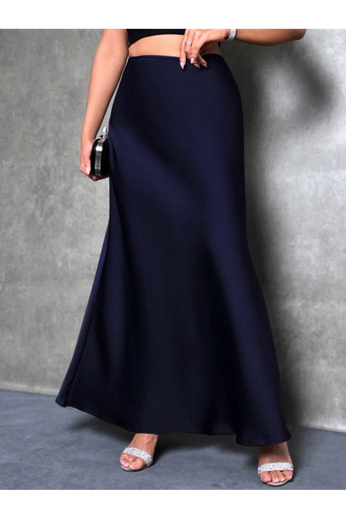 KADIN YÜKSEK BEL UZUN BOY SATEN ETEK