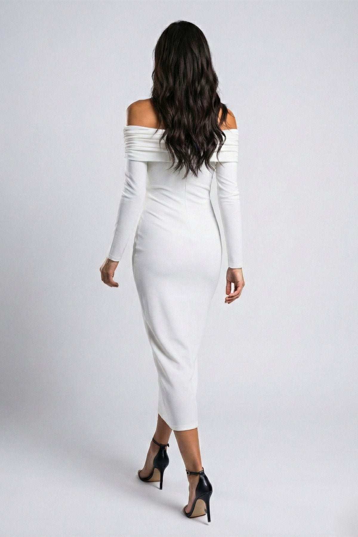 KADIN ÇAPRAZ YAKA DRAPE DETAYLI ESNEK KUMAŞ TASARIM ELBİSE