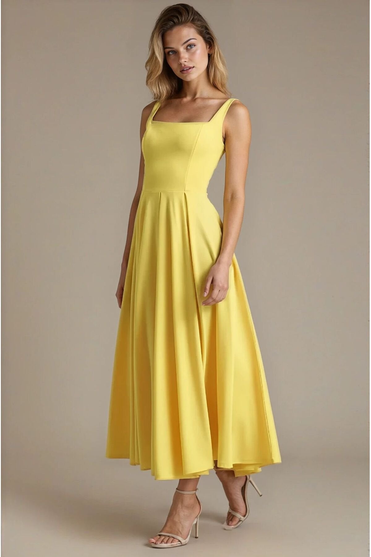 KADIN ATLAS KUMAŞ KLOŞ KESİM KALIN ASKILI UZUN DÜĞÜN NİŞAN SÖZ DAVET ELBİSESİ