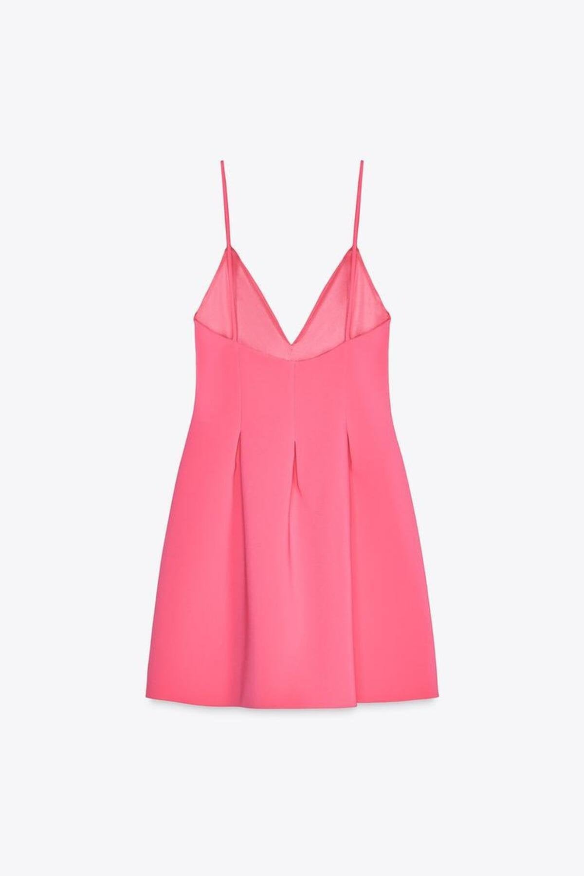 KADIN V YAKA İNCE ASKILI PİLELİ KLOŞ ELBİSE