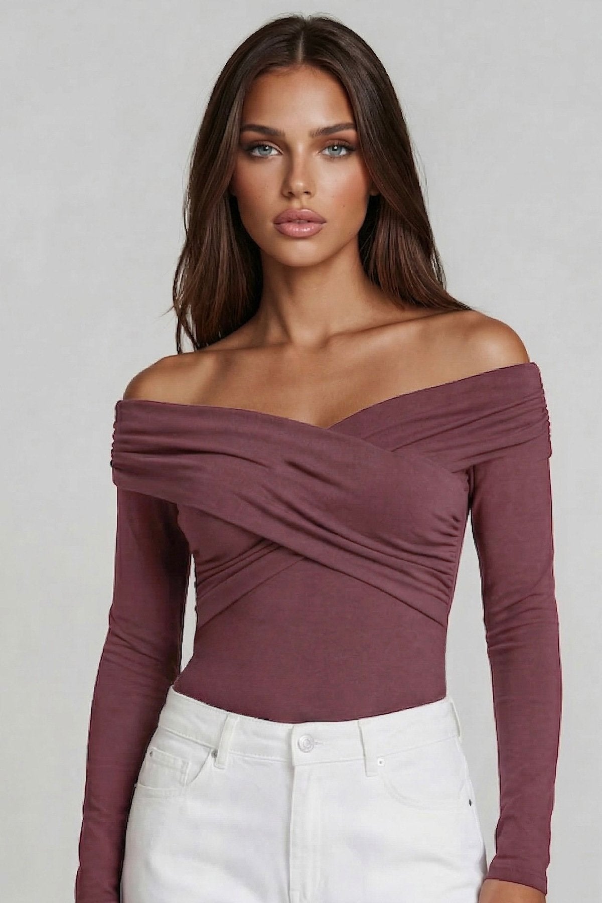 KADIN ÇAPRAZ YAKA DRAPE DETAYLI ESNEK KUMAŞ TASARIM BLUZ