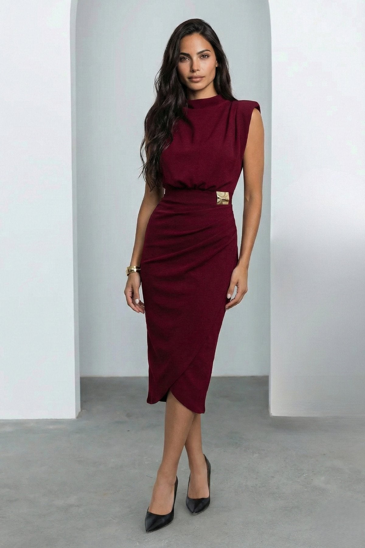 KADIN ANVELOP KESİM VATKALI BROŞLU ESNEK KUMAŞ KOLSUZ ABİYE DÜĞÜN DAVET SÖZ NİŞAN ELBİSESİ