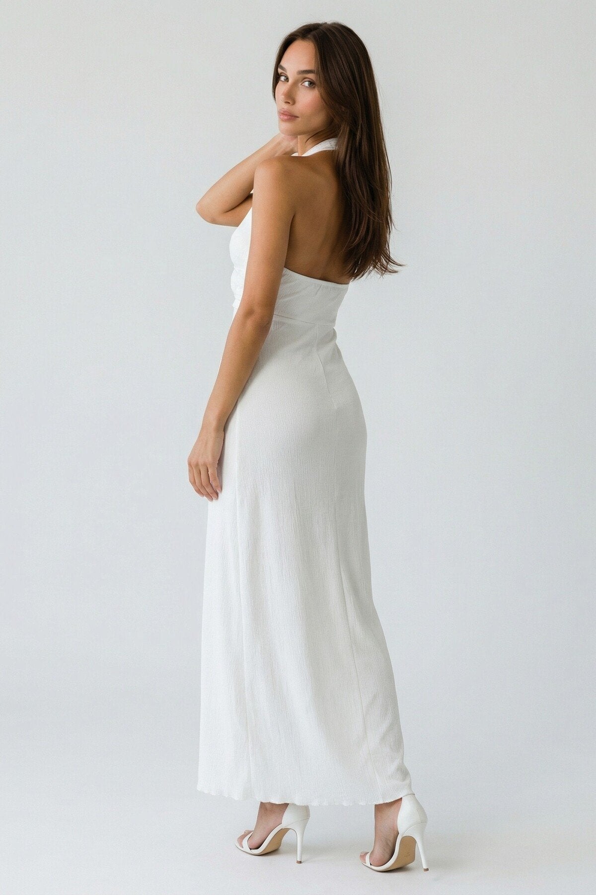 KADIN DRAPELİ GÜL DETAYLI SIRTI AÇIK KOLSUZ DÜĞÜN SÖZ NİŞAN MEZUNİYET DAVET ABİYE ELBİSE