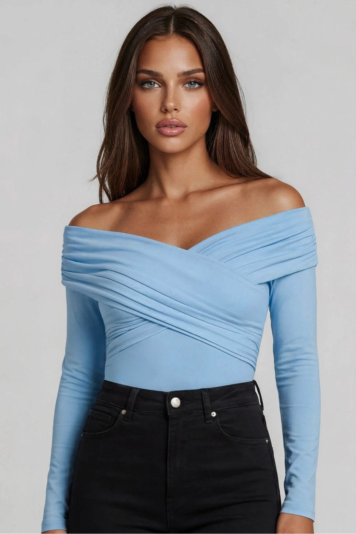 KADIN ÇAPRAZ YAKA DRAPE DETAYLI ESNEK KUMAŞ TASARIM BLUZ