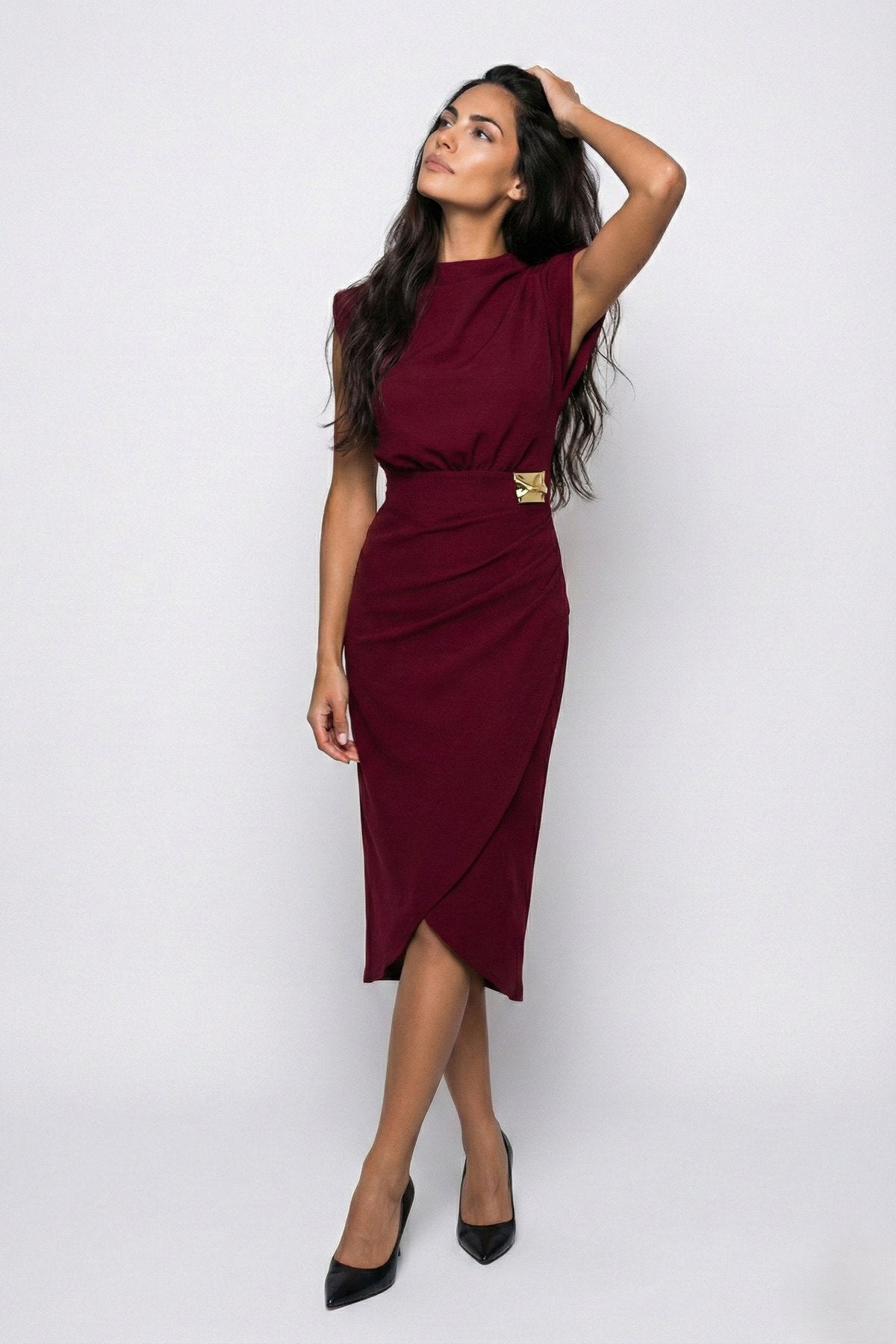 KADIN ANVELOP KESİM VATKALI BROŞLU ESNEK KUMAŞ KOLSUZ ABİYE DÜĞÜN DAVET SÖZ NİŞAN ELBİSESİ