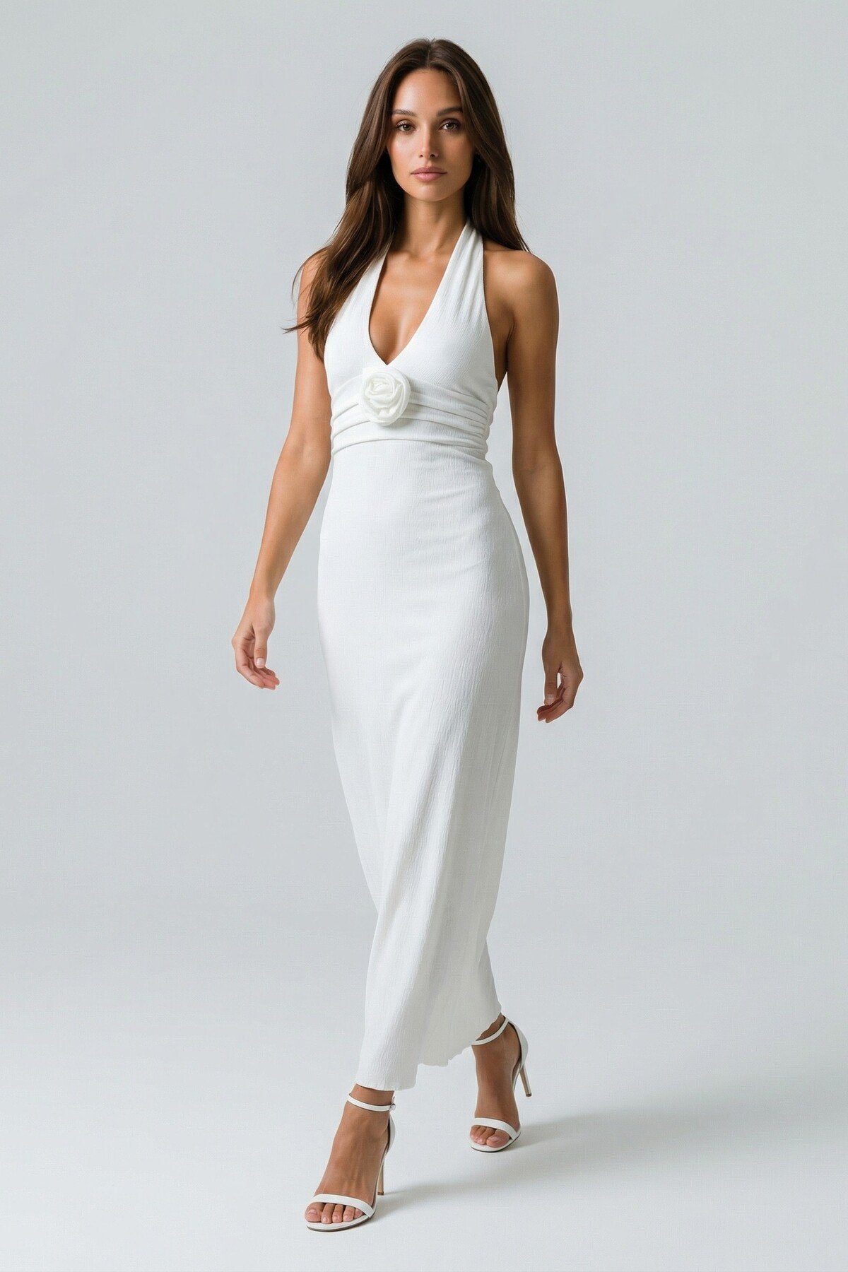 KADIN DRAPELİ GÜL DETAYLI SIRTI AÇIK KOLSUZ DÜĞÜN SÖZ NİŞAN MEZUNİYET DAVET ABİYE ELBİSE